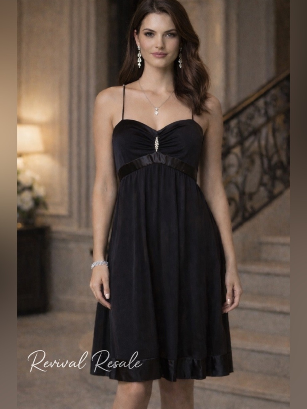 Romantic Black Empire‎ Waist Babydoll Cocktail Dress Size 12 Wedding Guest Party